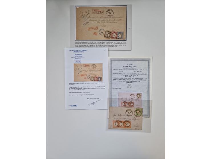 1872/74, umfangreiche Sammlung “Auslandsbriefe” mit ca. 70 Briefen und Karten mit besseren Frankaturen, R-Briefen, Grenzrayon