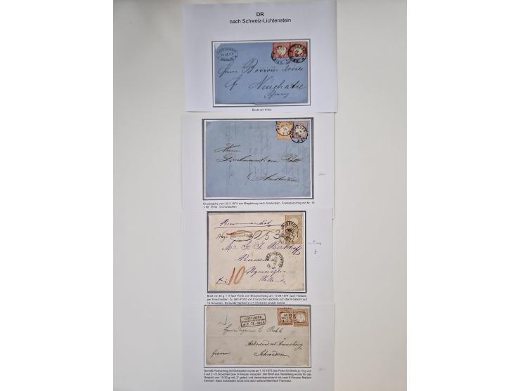 1872/74, umfangreiche Sammlung “Auslandsbriefe” mit ca. 70 Briefen und Karten mit besseren Frankaturen, R-Briefen, Grenzrayon