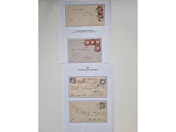 1872/74, umfangreiche Sammlung “Auslandsbriefe” mit ca. 70 Briefen und Karten mit besseren Frankaturen, R-Briefen, Grenzrayon