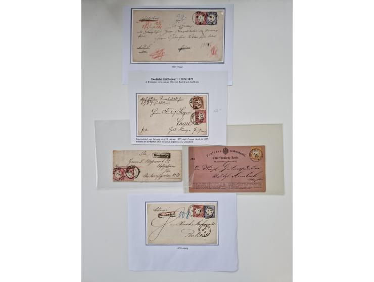 1872/74, umfangreiche Sammlung mit &nbsp;über 100 Briefen und Karten mit besseren Einzel- und Mehrfachfrankaturen, R- und Wer