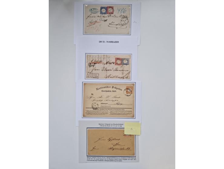 1872/74, umfangreiche Sammlung mit &nbsp;über 100 Briefen und Karten mit besseren Einzel- und Mehrfachfrankaturen, R- und Wer