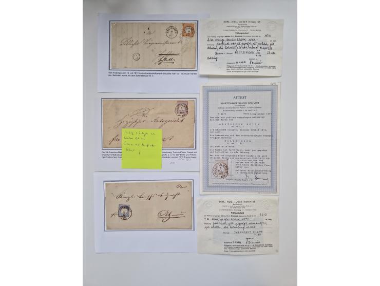1872/74, umfangreiche Sammlung mit &nbsp;über 100 Briefen und Karten mit besseren Einzel- und Mehrfachfrankaturen, R- und Wer