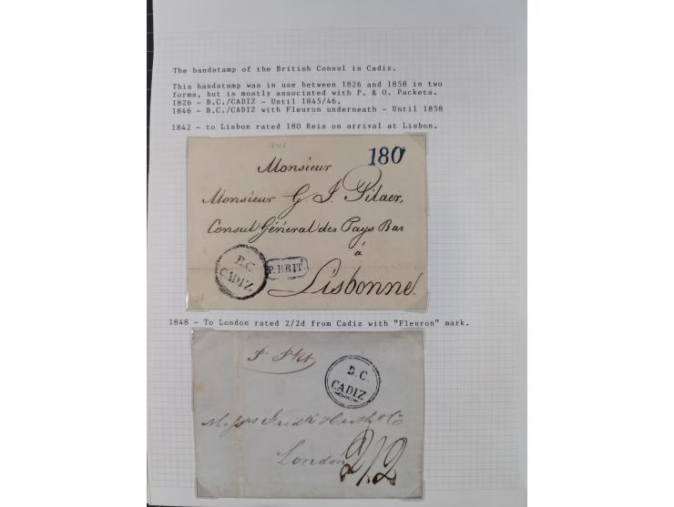 1839/57, 11 letters, all passing the British offices in Virgo or Cadiz, with different and interesting markings and cancels, 