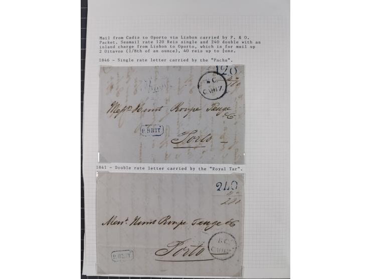 1839/57, 11 letters, all passing the British offices in Virgo or Cadiz, with different and interesting markings and cancels, 