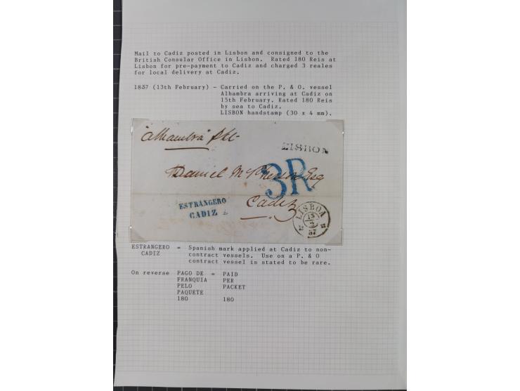 1839/57, 11 letters, all passing the British offices in Virgo or Cadiz, with different and interesting markings and cancels, 