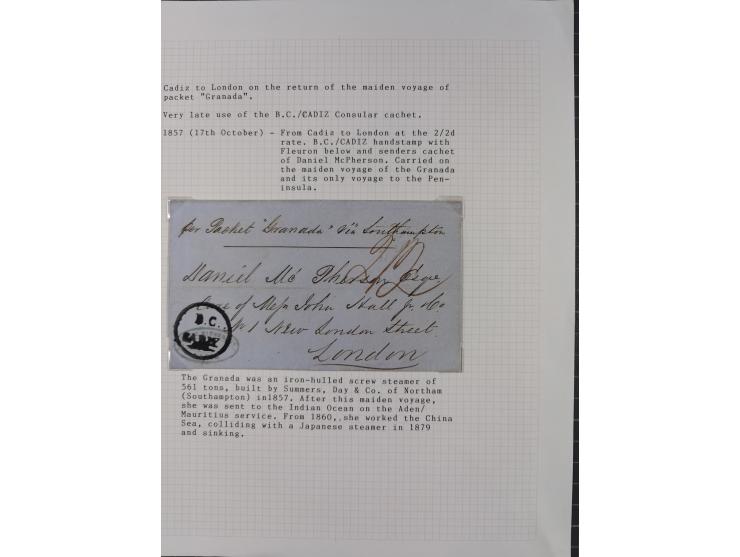 1839/57, 11 letters, all passing the British offices in Virgo or Cadiz, with different and interesting markings and cancels, 