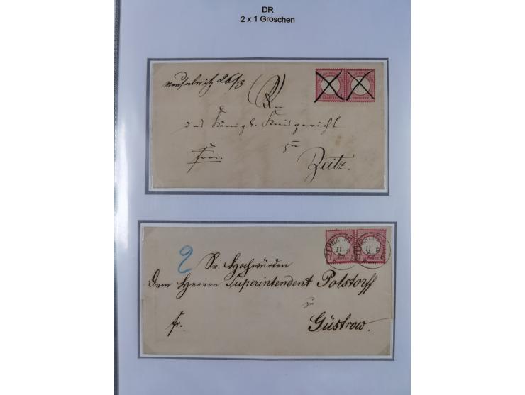 1872/74, Sammlung mit fast 90 Einzel- und Mehrfachfrankaturen der Wertstufen ⅓ Gr., 1 Gr., 2 Gr., 1 Kr. und 3 Kr. mit praktis