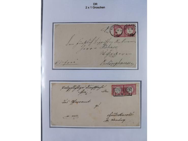 1872/74, Sammlung mit fast 90 Einzel- und Mehrfachfrankaturen der Wertstufen ⅓ Gr., 1 Gr., 2 Gr., 1 Kr. und 3 Kr. mit praktis