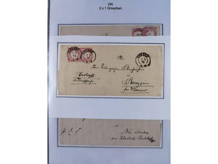 1872/74, Sammlung mit fast 90 Einzel- und Mehrfachfrankaturen der Wertstufen ⅓ Gr., 1 Gr., 2 Gr., 1 Kr. und 3 Kr. mit praktis
