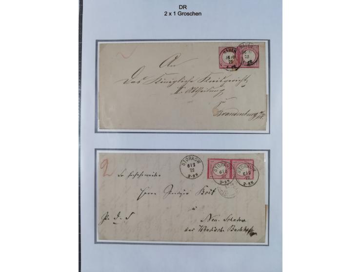 1872/74, Sammlung mit fast 90 Einzel- und Mehrfachfrankaturen der Wertstufen ⅓ Gr., 1 Gr., 2 Gr., 1 Kr. und 3 Kr. mit praktis