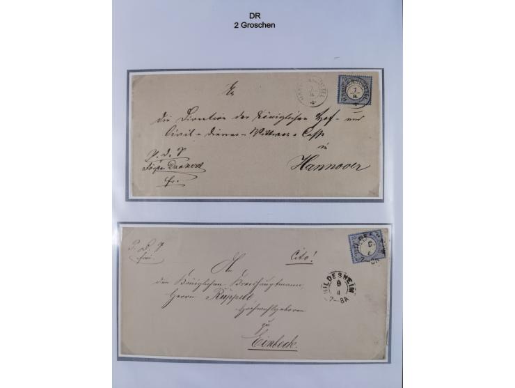 1872/74, Sammlung mit fast 90 Einzel- und Mehrfachfrankaturen der Wertstufen ⅓ Gr., 1 Gr., 2 Gr., 1 Kr. und 3 Kr. mit praktis