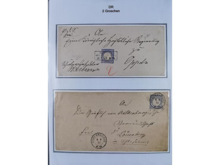 1872/74, Sammlung mit fast 90 Einzel- und Mehrfachfrankaturen der Wertstufen ⅓ Gr., 1 Gr., 2 Gr., 1 Kr. und 3 Kr. mit praktis