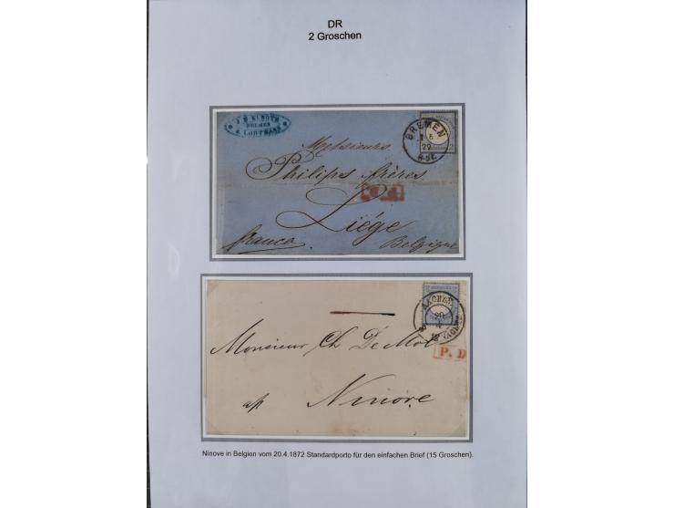 1872/74, Sammlung mit fast 90 Einzel- und Mehrfachfrankaturen der Wertstufen ⅓ Gr., 1 Gr., 2 Gr., 1 Kr. und 3 Kr. mit praktis
