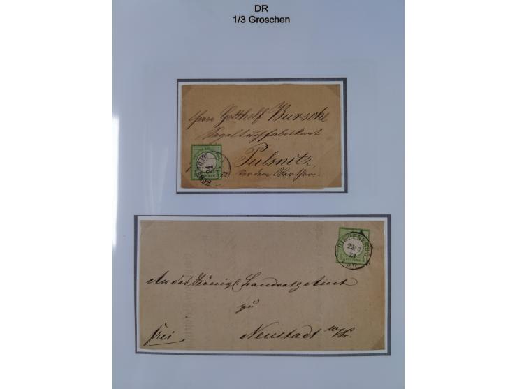 1872/74, Sammlung mit fast 90 Einzel- und Mehrfachfrankaturen der Wertstufen ⅓ Gr., 1 Gr., 2 Gr., 1 Kr. und 3 Kr. mit praktis