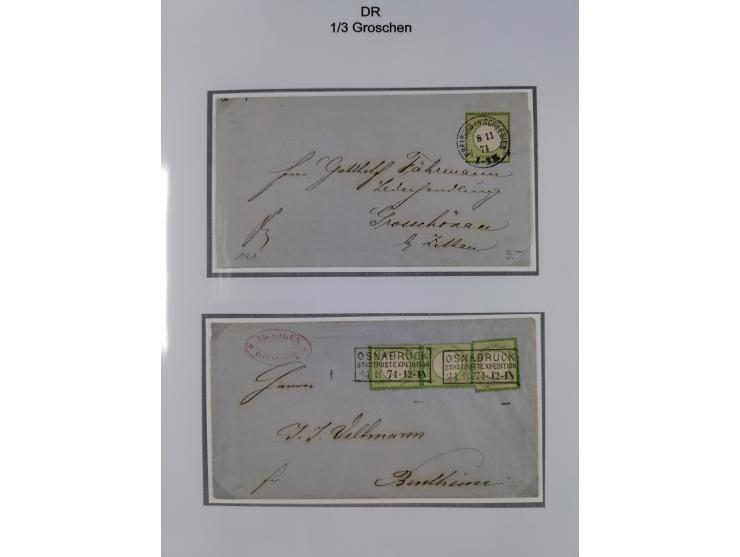 1872/74, Sammlung mit fast 90 Einzel- und Mehrfachfrankaturen der Wertstufen ⅓ Gr., 1 Gr., 2 Gr., 1 Kr. und 3 Kr. mit praktis