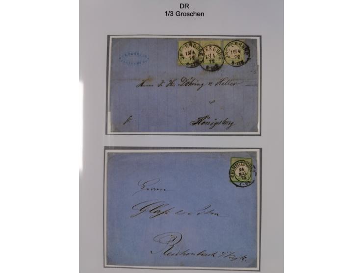 1872/74, Sammlung mit fast 90 Einzel- und Mehrfachfrankaturen der Wertstufen ⅓ Gr., 1 Gr., 2 Gr., 1 Kr. und 3 Kr. mit praktis