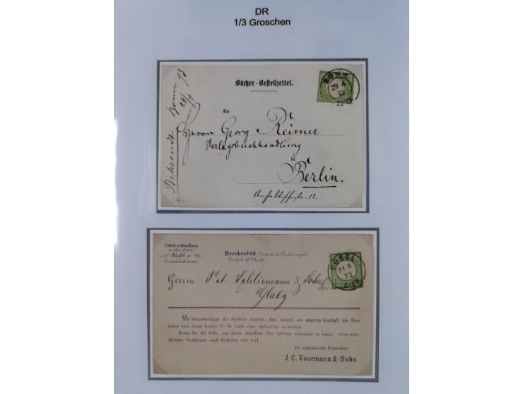 1872/74, Sammlung mit fast 90 Einzel- und Mehrfachfrankaturen der Wertstufen ⅓ Gr., 1 Gr., 2 Gr., 1 Kr. und 3 Kr. mit praktis