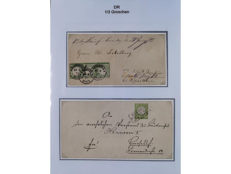1872/74, Sammlung mit fast 90 Einzel- und Mehrfachfrankaturen der Wertstufen ⅓ Gr., 1 Gr., 2 Gr., 1 Kr. und 3 Kr. mit praktis
