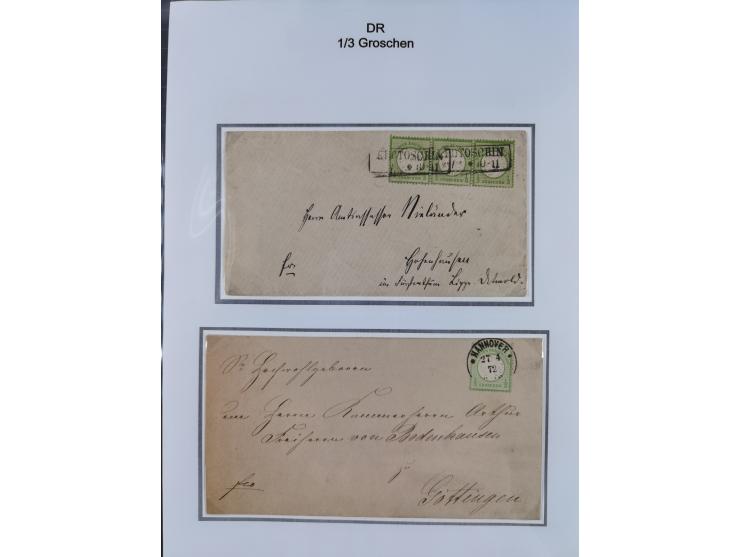 1872/74, Sammlung mit fast 90 Einzel- und Mehrfachfrankaturen der Wertstufen ⅓ Gr., 1 Gr., 2 Gr., 1 Kr. und 3 Kr. mit praktis
