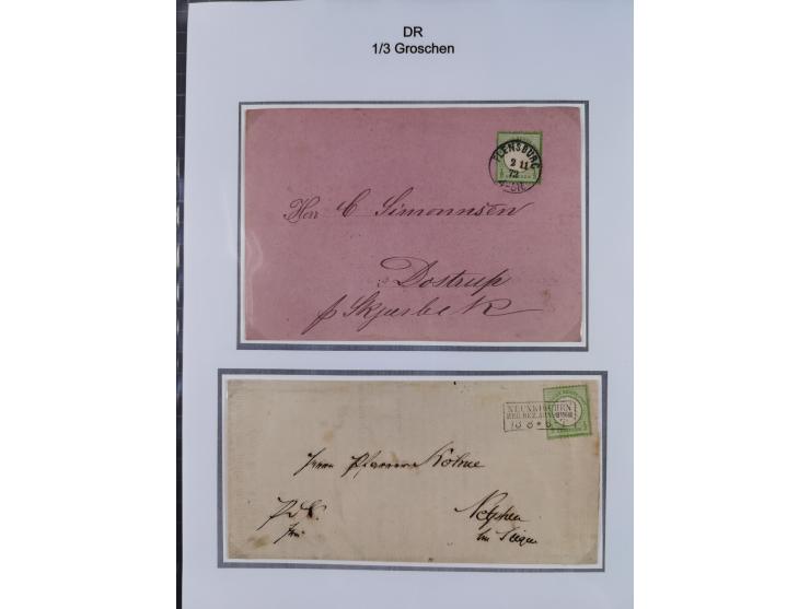 1872/74, Sammlung mit fast 90 Einzel- und Mehrfachfrankaturen der Wertstufen ⅓ Gr., 1 Gr., 2 Gr., 1 Kr. und 3 Kr. mit praktis