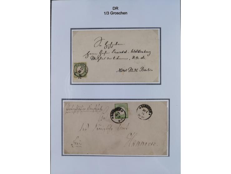 1872/74, Sammlung mit fast 90 Einzel- und Mehrfachfrankaturen der Wertstufen ⅓ Gr., 1 Gr., 2 Gr., 1 Kr. und 3 Kr. mit praktis