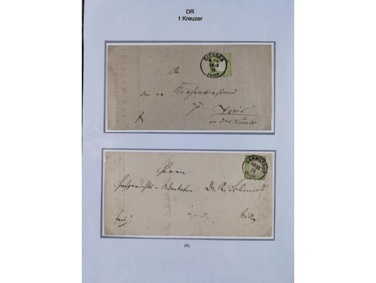 1872/74, Sammlung mit fast 90 Einzel- und Mehrfachfrankaturen der Wertstufen ⅓ Gr., 1 Gr., 2 Gr., 1 Kr. und 3 Kr. mit praktis