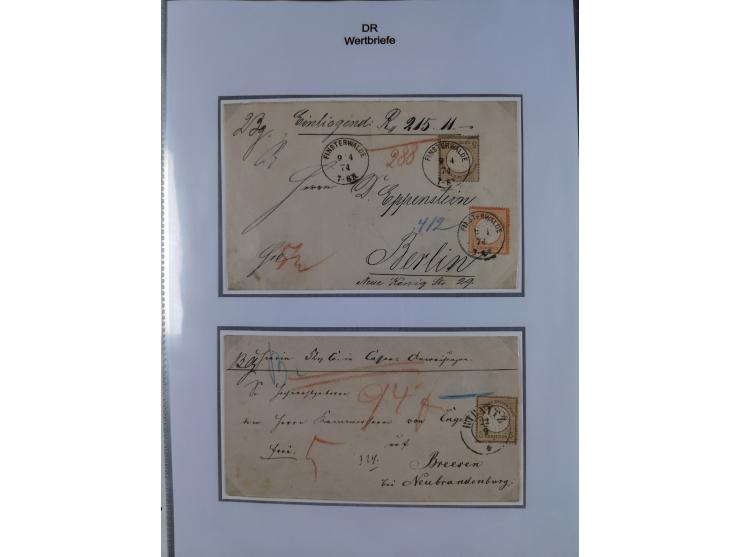 1872/74, Sammlung “Wertbriefe” mit 31 frankierten und zwei unfrankierten Wertbriefen. Dabei GSU mit Zufrankaturen, bessere Ei