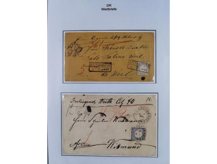 1872/74, Sammlung “Wertbriefe” mit 31 frankierten und zwei unfrankierten Wertbriefen. Dabei GSU mit Zufrankaturen, bessere Ei