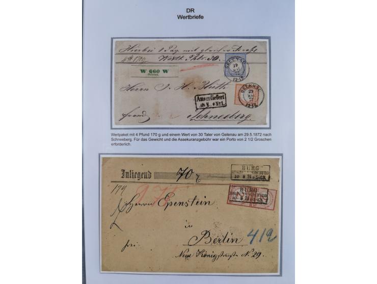 1872/74, Sammlung “Wertbriefe” mit 31 frankierten und zwei unfrankierten Wertbriefen. Dabei GSU mit Zufrankaturen, bessere Ei