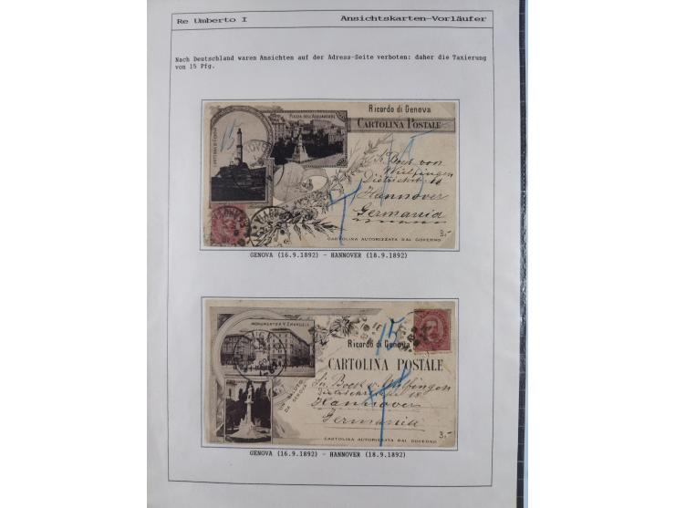 1892/96, 6 used cards, including five to Germany, of those two bearing a label stating that the presence of an illustration o