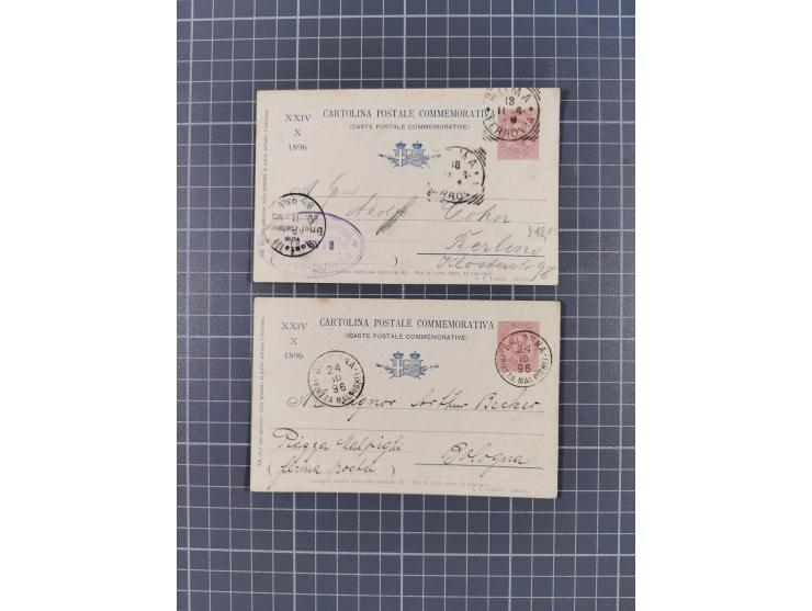 1892/96, 6 used cards, including five to Germany, of those two bearing a label stating that the presence of an illustration o