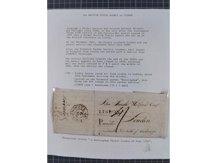 1797/1871, 20 letters, all passing the British Post Offices in Lisbon, with different and interesting markings and cancels, a
