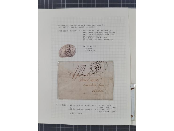 1797/1871, 20 letters, all passing the British Post Offices in Lisbon, with different and interesting markings and cancels, a
