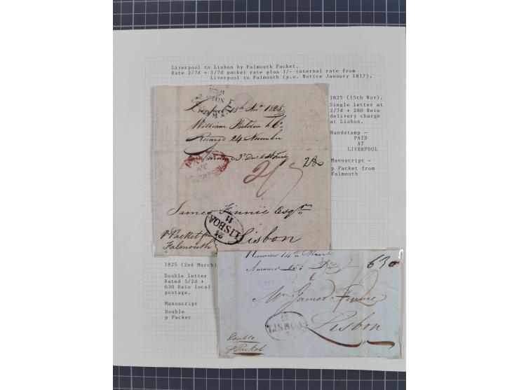 1797/1871, 20 letters, all passing the British Post Offices in Lisbon, with different and interesting markings and cancels, a