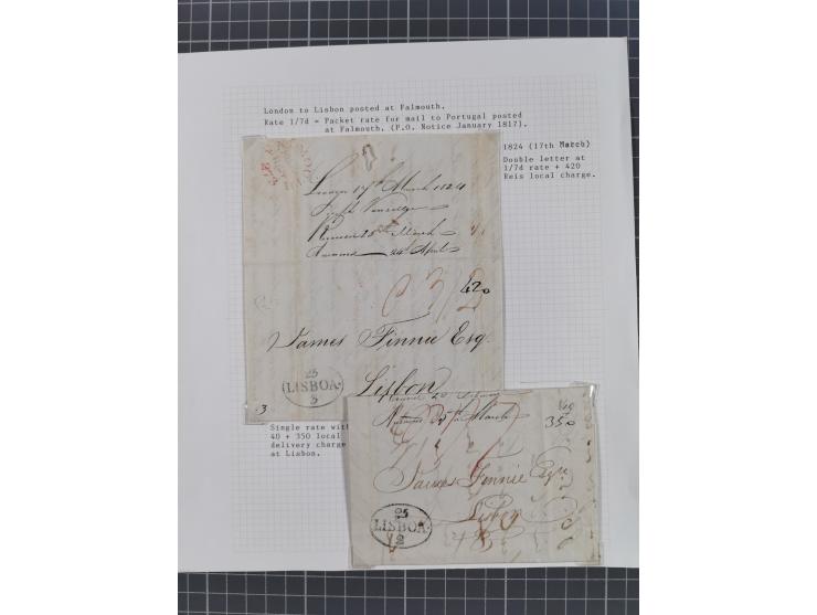 1797/1871, 20 letters, all passing the British Post Offices in Lisbon, with different and interesting markings and cancels, a