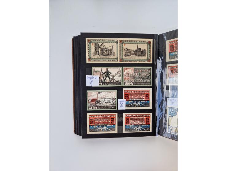 Notgeld-Serienscheine, saubere Sammlung in 16 meist dicken Steckalben, sauber nach Orten und Serien sortiert, überschlägig et