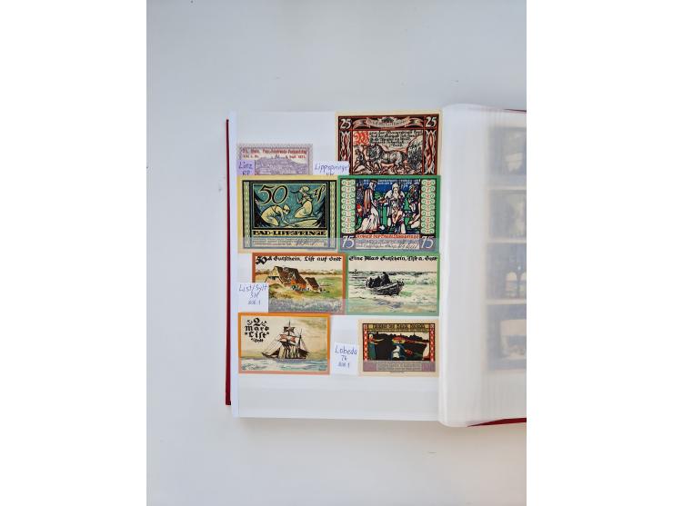 Notgeld-Serienscheine, saubere Sammlung in 16 meist dicken Steckalben, sauber nach Orten und Serien sortiert, überschlägig et