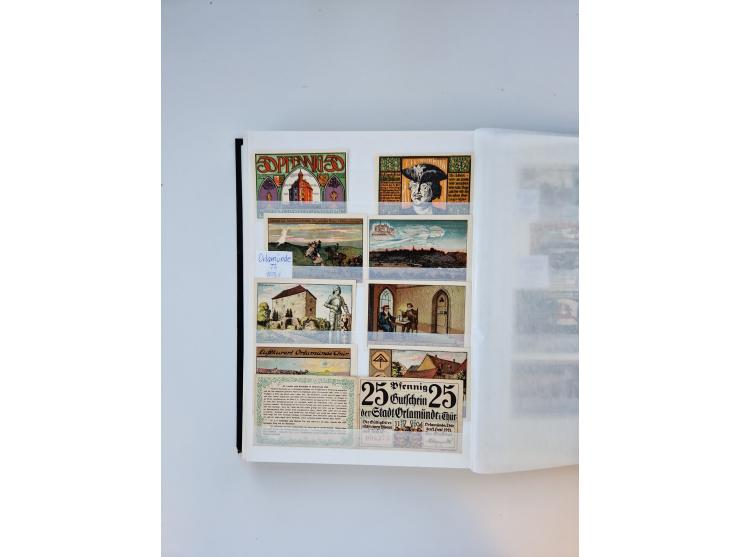 Notgeld-Serienscheine, saubere Sammlung in 16 meist dicken Steckalben, sauber nach Orten und Serien sortiert, überschlägig et