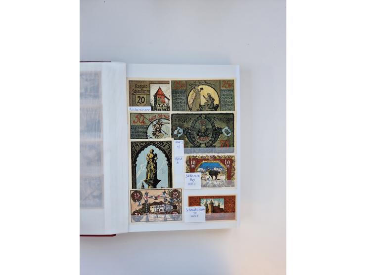 Notgeld-Serienscheine, saubere Sammlung in 16 meist dicken Steckalben, sauber nach Orten und Serien sortiert, überschlägig et