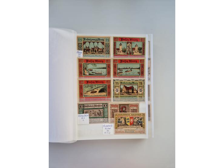 Notgeld-Serienscheine, saubere Sammlung in 16 meist dicken Steckalben, sauber nach Orten und Serien sortiert, überschlägig et