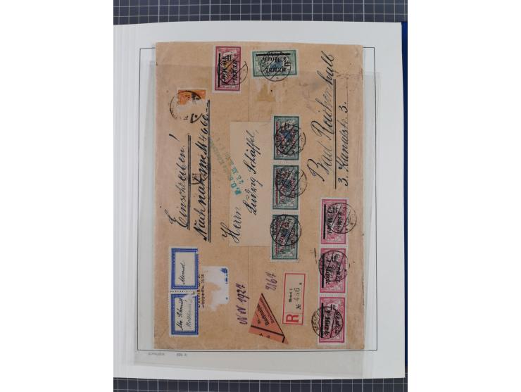 1920/23, interessante Partie mit über 60 Briefen und Karten, dabei R-Briefe, Flugpost, Bahnpost, etwas unterschiedliche, meis