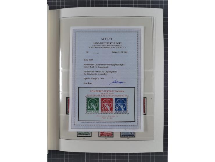 1948/90, postfrische, in den Hauptnummern augendscheinlich komplette Sammlung, Aufdruckwerte sign. und Block 1 mit Fotoattest