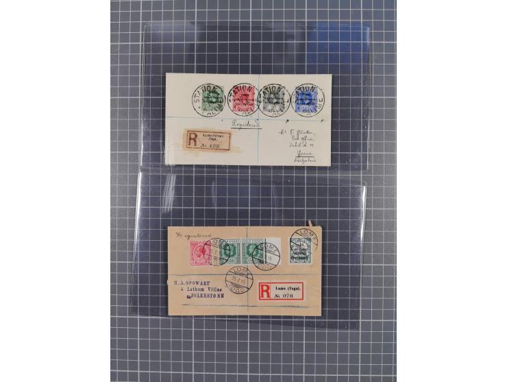 1915/19, 15 Briefen und Karten mit besseren, meist eingeschriebenen Frankaturen, teils Zensur, dabei 1916 R-Brief mit “STATIO