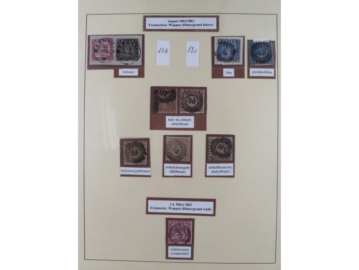 1851/68, gestempelte Sammlung inkl. Landpost-Portomarken und etlichen Farben. Dabei u.a. Mi.-Nr. 1a (tadellos, FA Stegmüller 