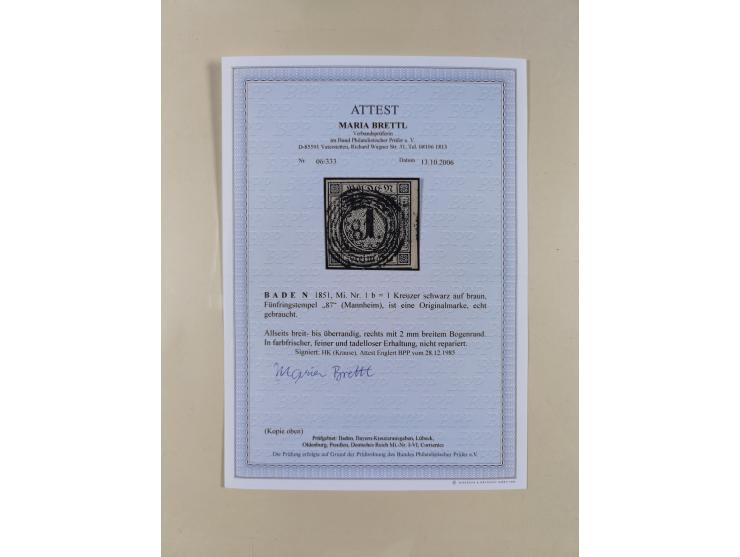 1851/68, gestempelte Sammlung inkl. Landpost-Portomarken und etlichen Farben. Dabei u.a. Mi.-Nr. 1a (tadellos, FA Stegmüller 