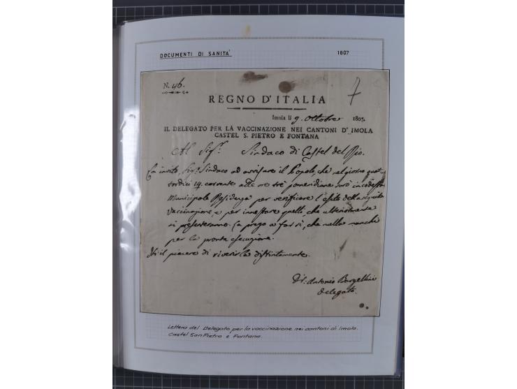 ITALIEN: 1807/1866, Sammlung mit 42 Briefen und Dokumenten, angefangen mit zwei Briefen aus 1807 mit “Il Delegato per la Vacc