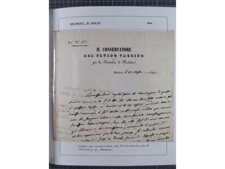 ITALIEN: 1807/1866, Sammlung mit 42 Briefen und Dokumenten, angefangen mit zwei Briefen aus 1807 mit “Il Delegato per la Vacc