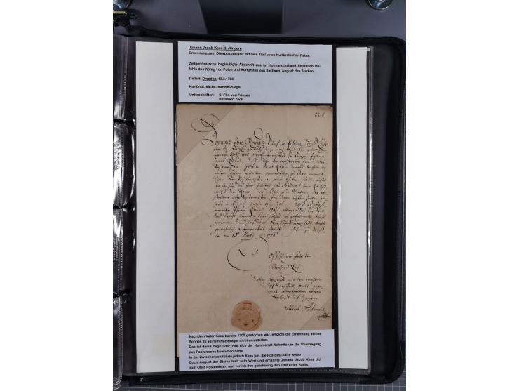 1691/1712, ‘Die Sächsischen Oberpostmeister Johann Jakob Käs der Ältere und der Jüngere’, einzigartige, mehrfach mit ‘Gold’ p