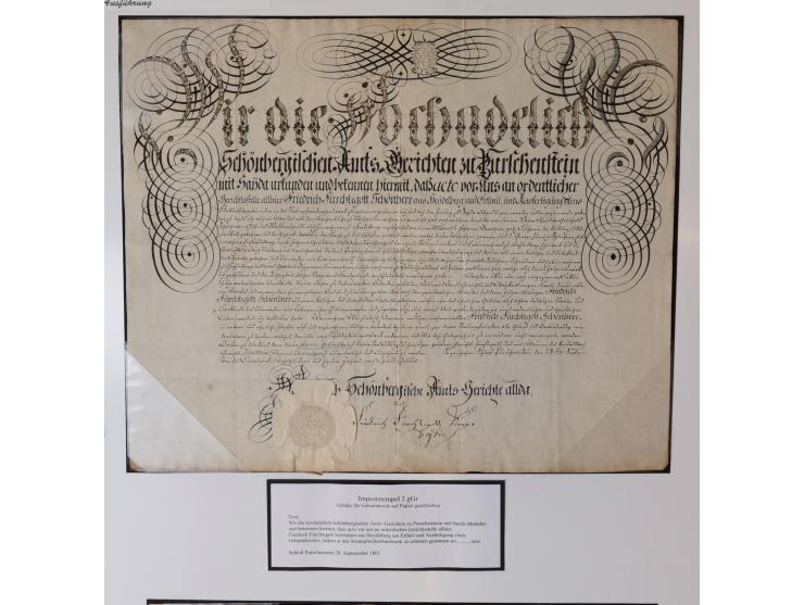 1683/1868, 'Impoststempel zur Steuerbegleichung auf vorgefertigtem Stempelpapier', einzigartige Ausstellungssammlung mit über