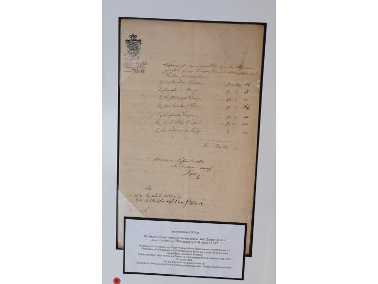 1683/1868, 'Impoststempel zur Steuerbegleichung auf vorgefertigtem Stempelpapier', einzigartige Ausstellungssammlung mit über